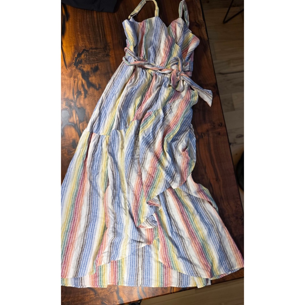 Gabrielle Union Fashion to Figure  Stripe Linen Maxi Wrap Resort Costal  NWT